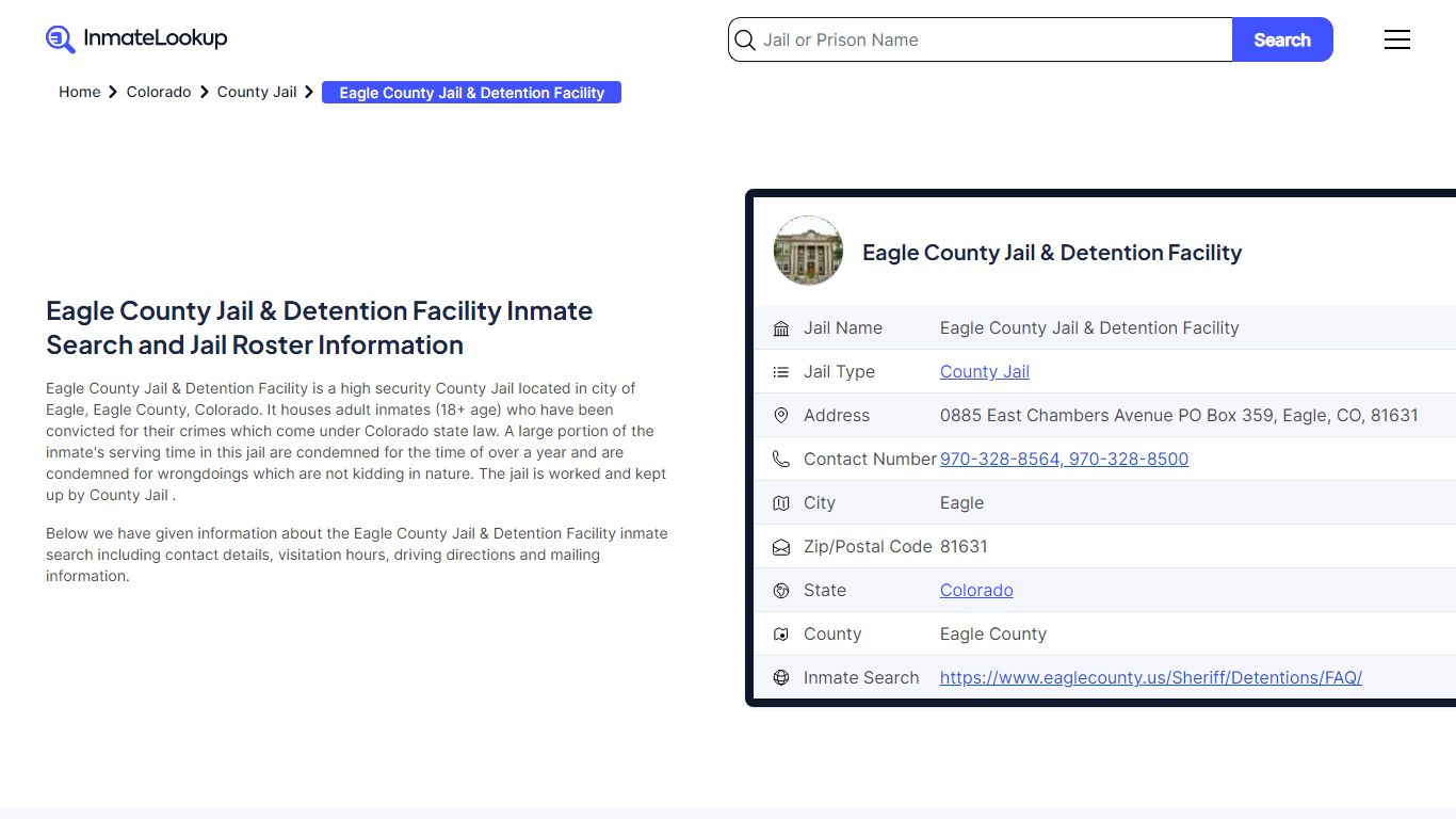Eagle County Jail & Detention Facility (CO) Inmate Search Colorado ...